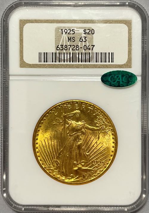 【資産防衛】アンティークコイン アメリカ 1925年 20ドル金貨 ダブルイーグル セントゴーデンズ NGC-MS63 CAC