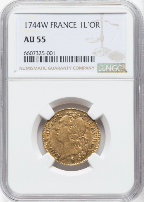 【動画あり】フランス 1744-W年 ルイ15世 1ルイドール金貨 NGC-AU55
