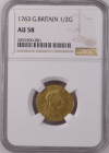 【レア度4-R4】グレートブリテン 1763年 ジョージ3世 1/2ギニー金貨 NGC-AU58