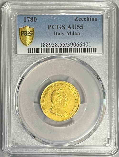 【レア度3-R3】イタリア 1780年 マリアテレジア 1ゼッチーノ金貨 PCGS-AU55