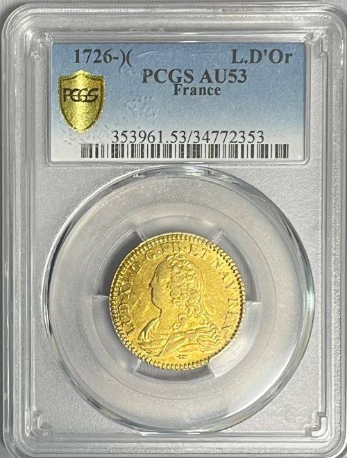 【レア度2-R2】フランス 1726-)(年 ルイ15世 ルイドール金貨 PCGS-AU53