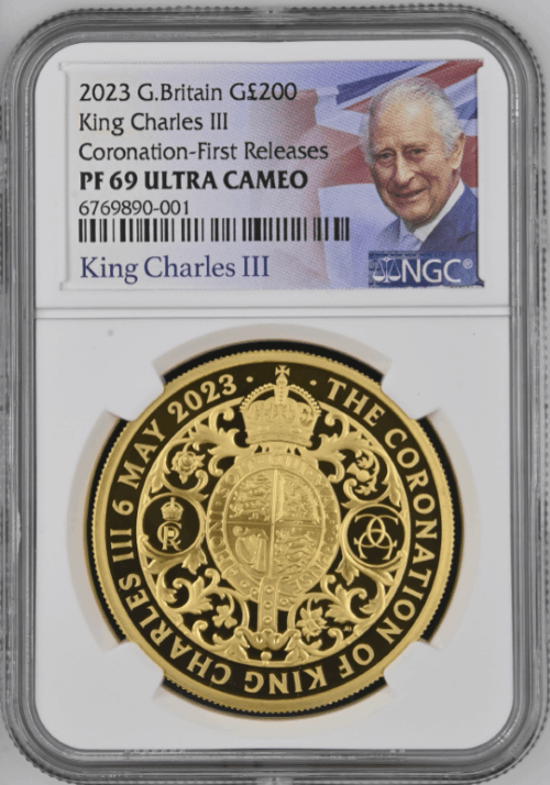 【動画あり】グレートブリテン 2023年 チャールズ3世 戴冠式記念コイン 2オンスプルーフ純金金貨 PF-69 UCAM ファーストリリース 箱付き