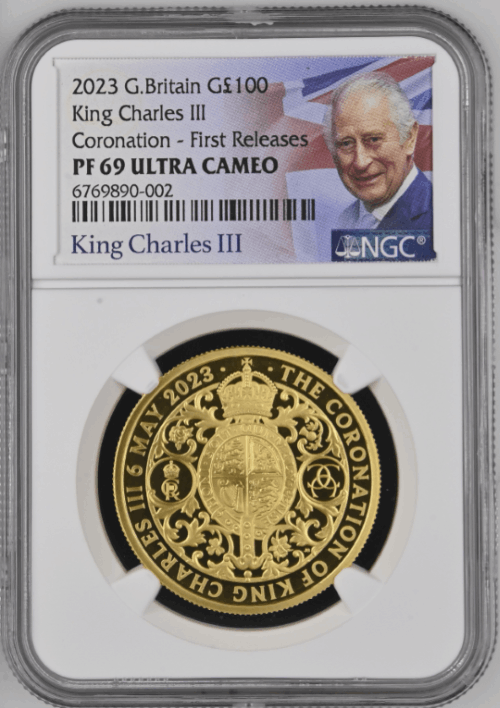 【動画あり】グレートブリテン 2023年 チャールズ3世 戴冠式記念コイン 1オンスプルーフ純金金貨 PF-69 UCAM ファーストリリース 箱付き