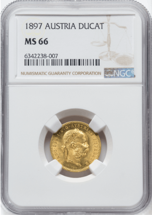 アンティークコイン オーストリア 1897年 フランツ・ヨーゼフ1世 1ダカット金貨 NGC-MS66