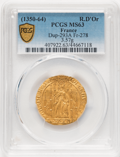 【動画あり】アンティークコイン フランス 1350-64年 ジャン2世 1ロイヤル金貨 PCGS-MS63