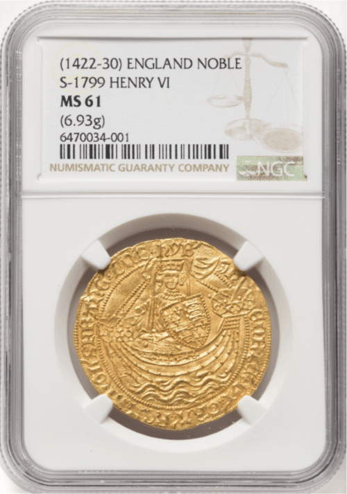 【動画あり】アンティークコイン グレートブリテン 1422-1430年 ヘンリー6世 1ノーブル金貨 NGC-MS61