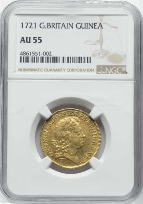 アンティークコイン グレートブリテン 1721年 ジョージ1世 1ギニー金貨 NGC-AU55