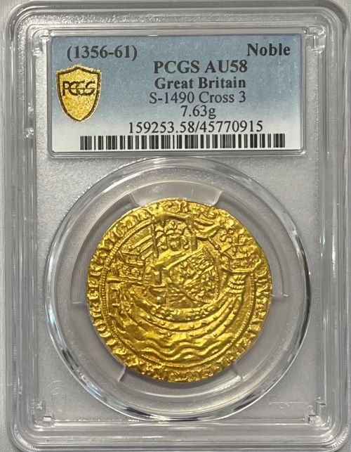 【動画あり】アンティークコイン グレートブリテン 1356-61年 エドワード3世 1ノーブル金貨 PCGS-AU58