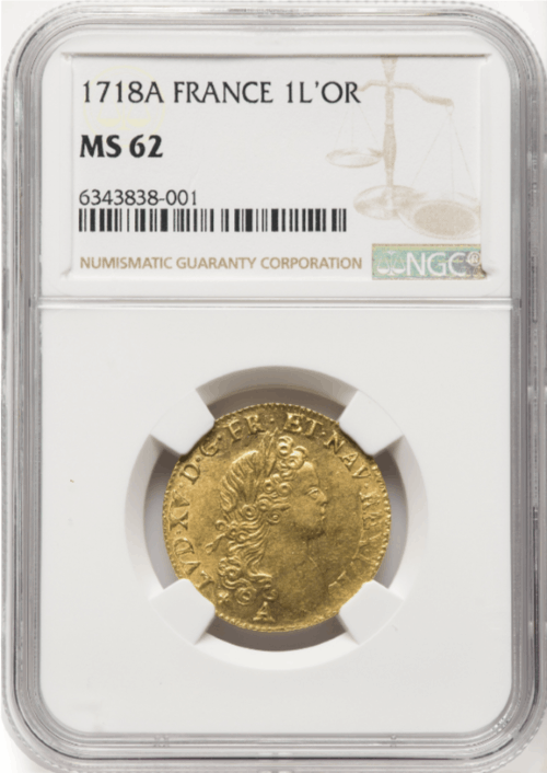 アンティークコイン フランス 1718-A年 ルイ15世 ルイドール金貨 NGC-MS62