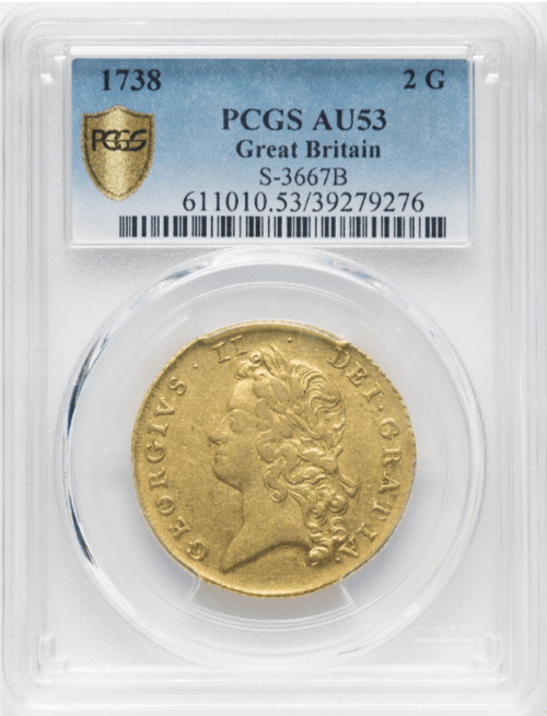 【動画あり】アンティークコイン グレートブリテン 1738年 ジョージ2世 2ギニー金貨 PCGS-AU53