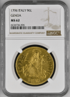 【レア度2-R2】アンティークコイン イタリア ジェノヴァ共和国 1796年 96リラ金貨 NGC-MS62