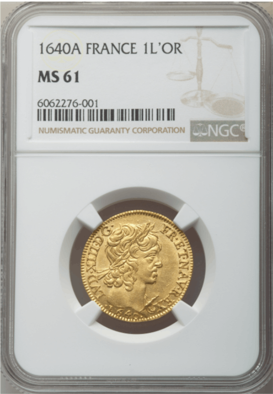 【レア度2-R2】フランス 1640-A年 ルイ13世 1ルイドール金貨 NGC-MS61