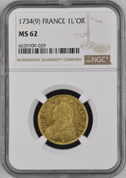 【レア度2-R2】フランス 1734-9年 ルイ15世 ルイドール金貨 NGC-MS62
