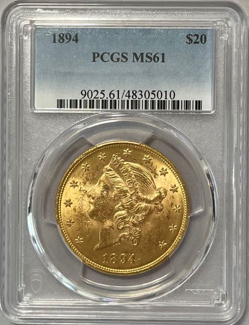 【資産防衛】アンティークコイン アメリカ 20ドル金貨 リバティヘッド1894-S $20 PCGS-MS61 48305010