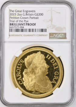 【トライアル・ピクス】グレートブリテン Great Engravers ペティションクラウンポートレイト 2023年 2オンス ブリリアントプルーフ金貨 NGC-BP