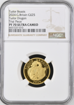 【トライアル・ピース】グレートブリテン テューダービースト テューダードラゴン 2024年 1/4オンスプルーフ金貨 NGC-PF70 UCAM オリジナル箱つき