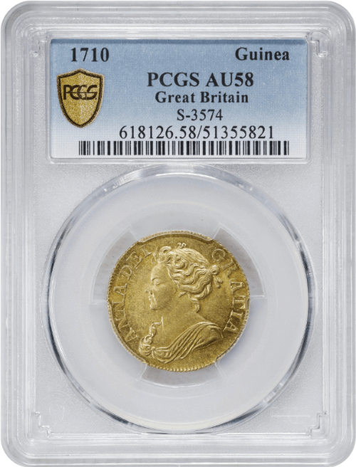 グレートブリテン 1710年 アン女王 1ギニー金貨 PCGS-AU58