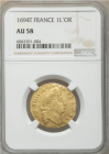 【レア度1-R1】フランス 1694-T年 ルイ14世 1ルイドール金貨 NGC-AU58