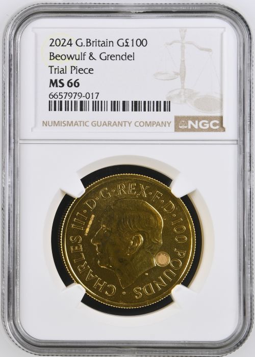 【トライアル・ピース】NGC鑑定 モダンコイン 2024年 グレートブリテン 神話と伝説シリーズ  ベオウルフとグレンデル 1オンス 100ポンド ブリオン金貨 MS66 箱付き