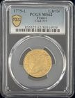 【レア度2-R2】フランス 1775-L年 ルイ15世 1ルイドール金貨 PCGS-MS62