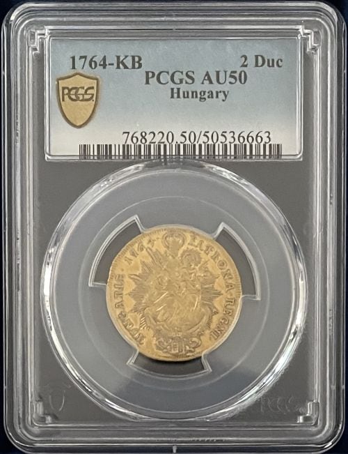 アンティークコイン 1764-KB年 オーストリア・ハンガリー マリアテレジア 2ダカット金貨 PCGS-AU50