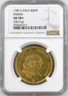 【レア度2-R2】アンティークコイン イタリア パルマ 1787S年 フェルディナンド1世 4ドッピア金貨 NGC-AU58+