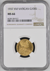 【動画あり】アンティークコイン ヴァチカン 1937年 ピウス11世 100リラ金貨 NGC-MS66
