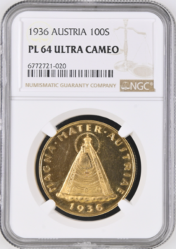 【動画あり】アンティークコイン 1936年 オーストリア共和国 100シリング金貨 NGC-PL64 UCAM