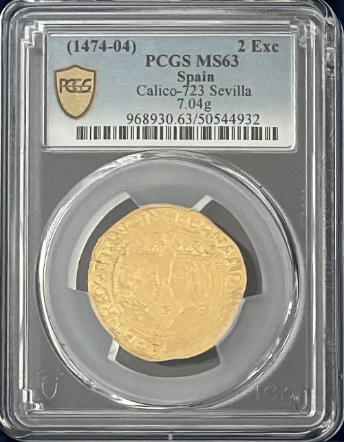 【動画あり】アンティークコイン 1474-1504年 スペイン カタルーニャ フェルナンド＆イサベル 2エクセレンテ金貨 PCGS-MS63