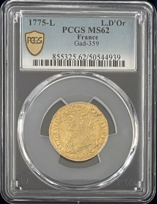 【動画あり】【レア度2-R2】フランス 1775-L年 ルイ16世 1ルイドール金貨 PCGS-MS62