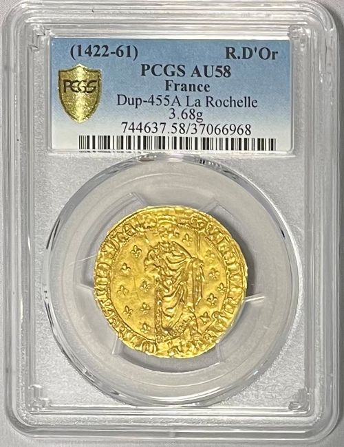 アンティークコイン 1422-61年 フランス シャルル7世 1ロイヤルドール金貨 PCGS-AU58