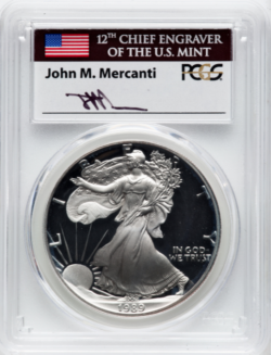 【ジョン・マーカンティ サイン入り】 アメリカ 1ドル シルバーイーグル銀貨 1989-S年 PCGS PR70-DCAM