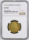 【レア度1-R1】グレートブリテン 1752年 ジョージ2世 1ギニー金貨 NGC-AU58