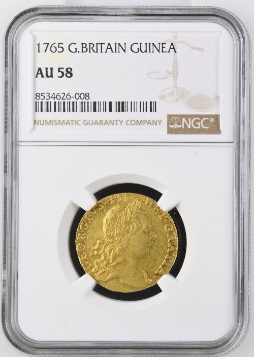 【レア度2-R2】グレートブリテン 1765年 ジョージ3世 1ギニー金貨 NGC-AU58