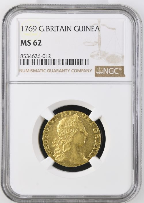 【レア度1-R1】グレートブリテン 1769年 ジョージ3世 1ギニー金貨 NGC-MS62