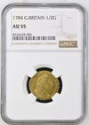 【レア度2-R2】グレートブリテン 1784年 ジョージ3世 1/2ギニー金貨 NGC-AU55
