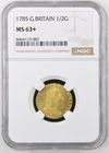 【レア度2-R2】グレートブリテン 1785年 ジョージ3世 1/2ギニー金貨 NGC-MS63+