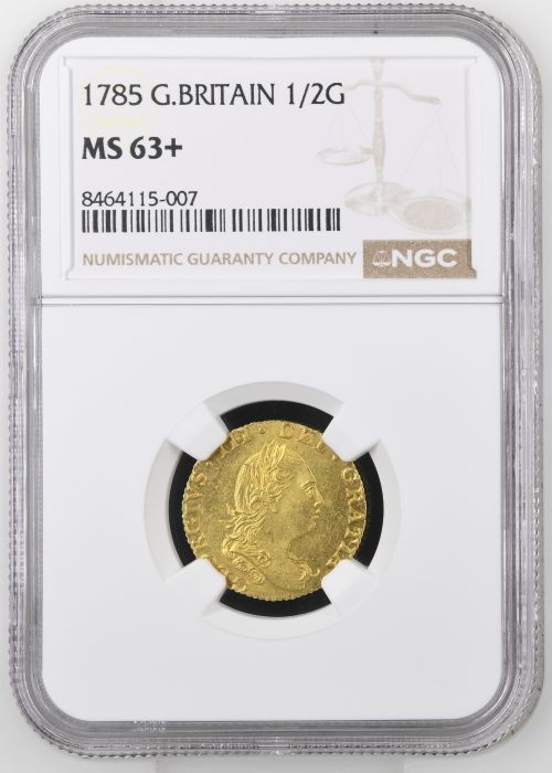 【レア度2-R2】グレートブリテン 1785年 ジョージ3世 1/2ギニー金貨 NGC-MS63+