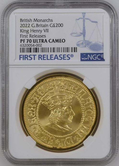 【動画あり】グレートブリテン 2021年 ヘンリー7世 ブリティッシュ・モナークス 純金2オンス 200ポンドプルーフ金貨 NGC-PF70 UCAM ファーストリリース箱付き