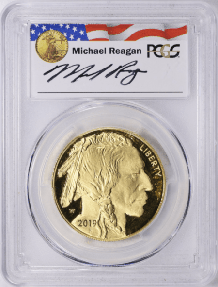 【First Day of Issue】アメリカ 2019-W年 50ドル バッファロー 1オンス 純金地金金貨 PCGS-PR70 DCAM Michael Reagan サイン入り