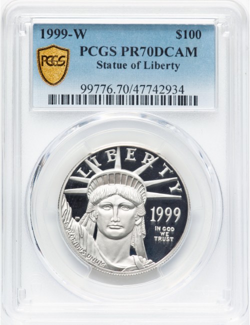 アメリカ 100ドル 1オンス プラチナイーグル 1999-W年 PCGS-PR70 DCAM