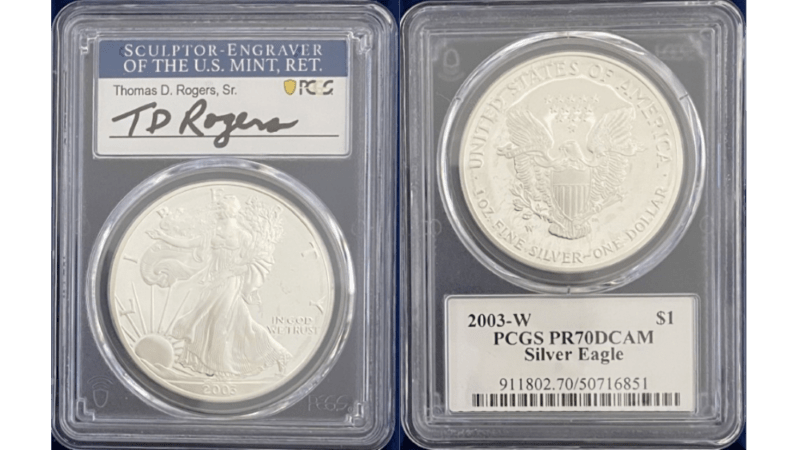 【トーマス・D・ロジャーズ サイン入り】アメリカ 1ドル シルバーイーグル銀貨 2003-W年 PCGS-PR70 DCAM