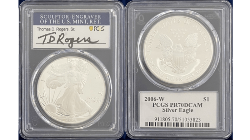 【トーマス・D・ロジャーズ サイン入り】アメリカ 1ドル シルバーイーグル銀貨 2006-W年 PCGS-PR70 DCAM