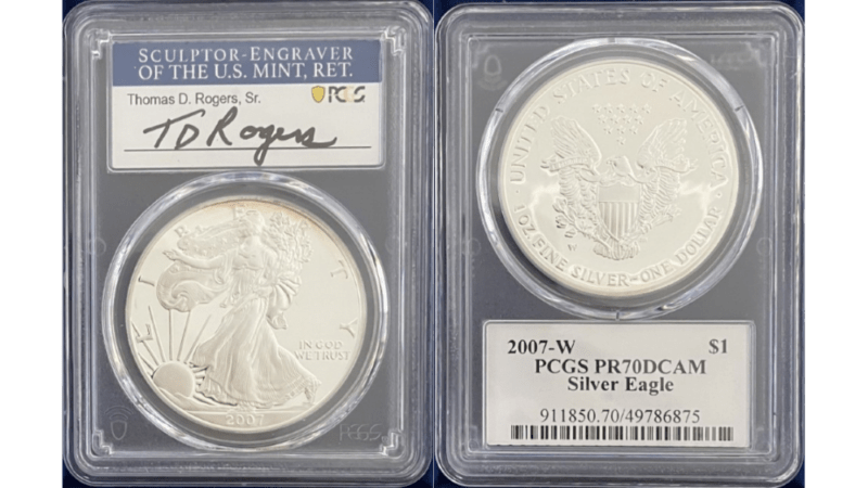 【トーマス・D・ロジャーズ サイン入り】アメリカ 1ドル シルバーイーグル銀貨 2007-W年 PCGS-PR70 DCAM