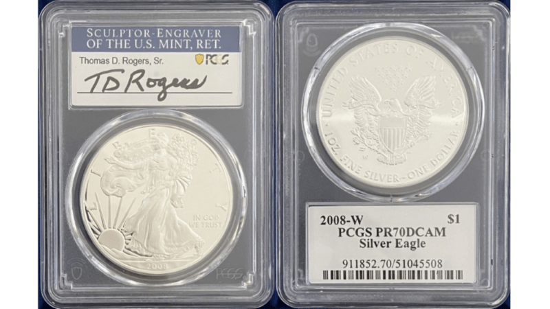 【トーマス・D・ロジャーズ サイン入り】アメリカ 1ドル シルバーイーグル銀貨 2008-W年 PCGS-PR70 DCAM