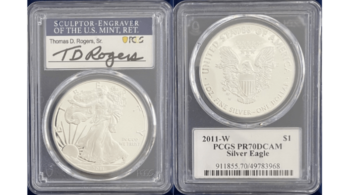 【トーマス・D・ロジャーズ サイン入り】アメリカ 1ドル シルバーイーグル銀貨 2011-W年 PCGS-PR70 DCAM