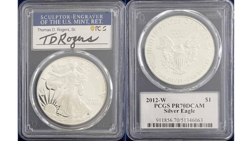 【トーマス・D・ロジャーズ サイン入り】アメリカ 1ドル シルバーイーグル銀貨 2012-W年 PCGS-PR70 DCAM
