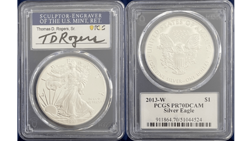 【トーマス・D・ロジャーズ サイン入り】アメリカ 1ドル シルバーイーグル銀貨 2013-W年 PCGS-PR70 DCAM
