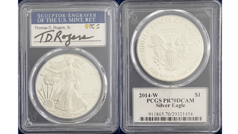 【トーマス・D・ロジャーズ サイン入り】アメリカ 1ドル シルバーイーグル銀貨 2014-W年 PCGS-PR70 DCAM