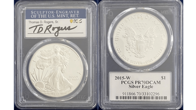 【トーマス・D・ロジャーズ サイン入り】アメリカ 1ドル シルバーイーグル銀貨 2015-W年 PCGS-PR70 DCAM